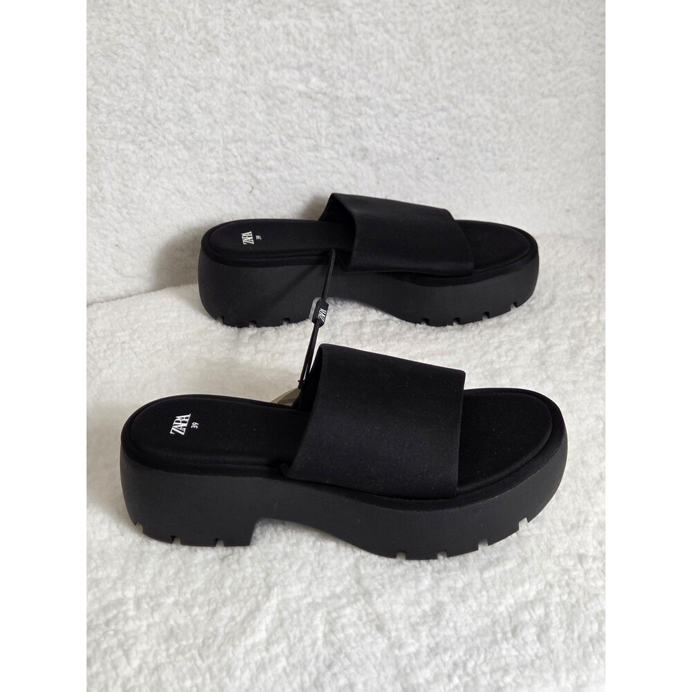 Zara Slide Sandals Womens 8.5 Black Platform Slip On Cushioned Chunky Sole